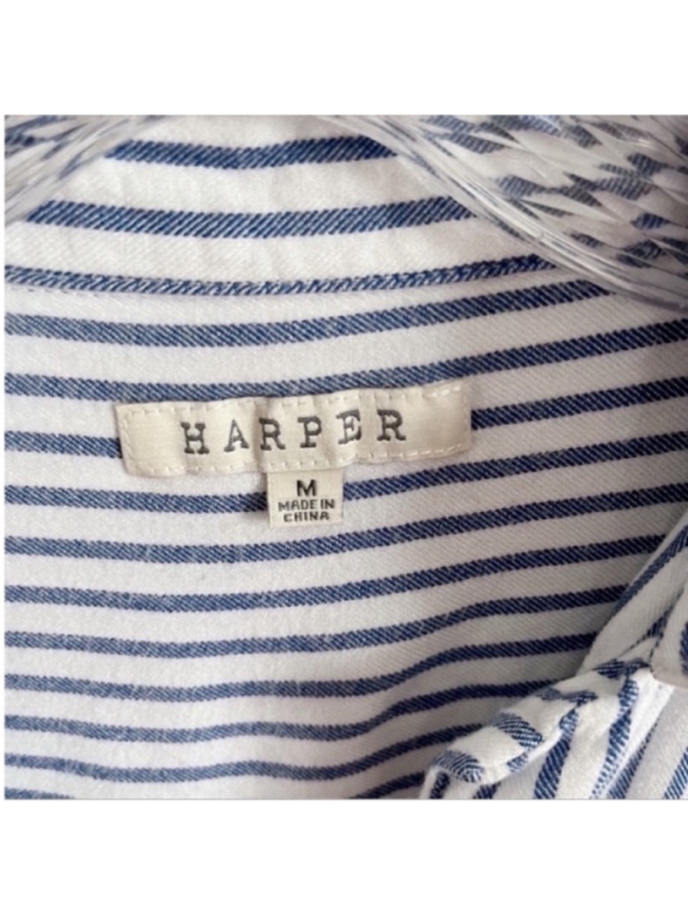 Harper Francesca's blouse white blue striped dolman sleeves high low - Picture 6 of 9